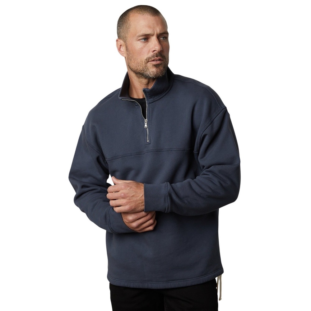 Velvet by Graham & Spencer Bosco Quarter-Zip Sweatshirt Navy Blue Cotton Large